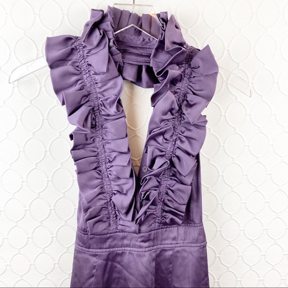 Esley Purple Satin Ruffle Halter Tuxedo Dress Sm - Picture 2 of 8